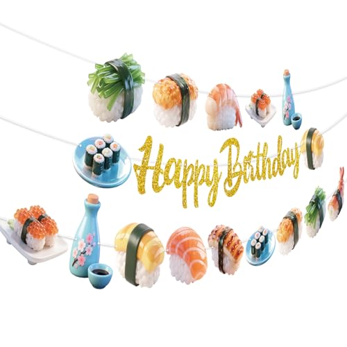 Sushi-Party-Banner, 3 Stück, "Happy Birthday"-Girlande, Banner für Jungen und Mädchen, Motto-Babyparty, Geburtstagsparty-Zubehör Sushi-Party-Banner, 3 Stück, "Happy Birthday"-Girlande, Banner für Jungen und Mädchen, Motto-Babyparty, Geburtstagsparty-Zubehör von TBEEJ
