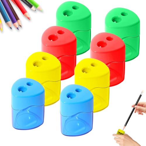 Anspitzer mit Behälter, 4 Stück Spitzer mit Dose, Doppellöchern Bleistiftspitzer für Dicke und Dünne Stifte, Anspitzer Kinder, Dosenspitzer für Schule Büro (Dreieck-8 Pcs) von TBLMPNE