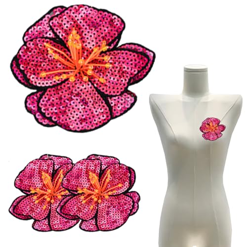 3 x Blumen-Applikationen, zum Selbermachen, 3D-Perlen, Stoffaufnäher, rot, handgefertigt, bestickt, Pailletten, Applikationen für Kleidung, Kleid, Dekoration, 3 Stück von TBNOD