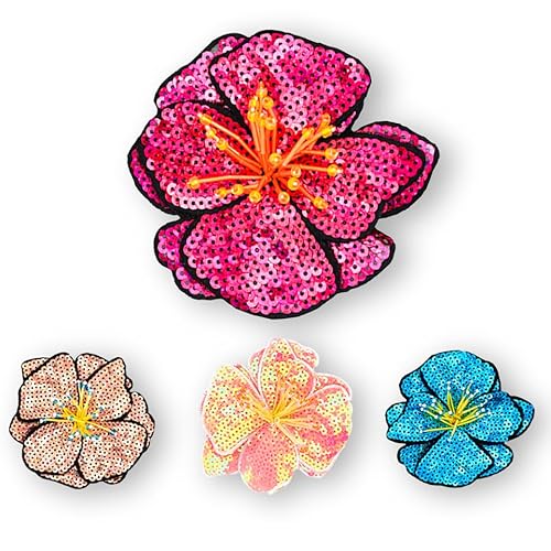 Blumenaufnäher, handgefertigt, 3D-Perlen, bestickt, zum Aufnähen, für Dekoration, Kleidung, Kleid, Rock, 4 Stück von TBNOD