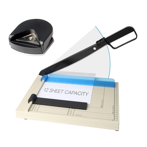 Hebelschneider Papierschneider, A4/B5/A5/B6/B7 Papier Cutter Kapazität 15 Blatt, Guillotine Papierschneider mit Eckenabrunder, Papierschneider aus Metall, Perfekt für Fotos,Karton,Pappe,Kunsthandwerk von TBRFP