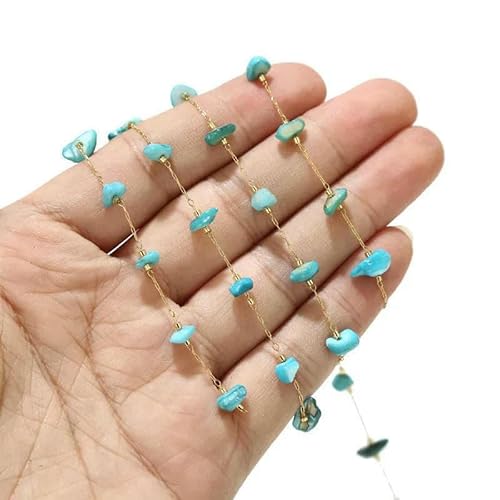 1 Meter Edelstahl Gold Muschel Perlen Satellitenketten Unregelmäßige bunte Muschelketten Passend für Damen Schmuckherstellung Zubehör-Cyan von TBSKUY
