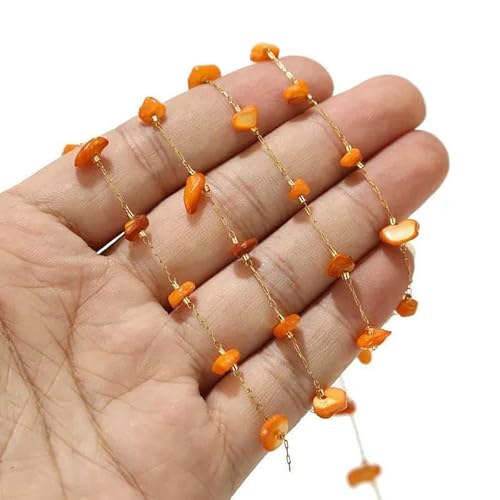 1 Meter Edelstahl Gold Muschel Perlen Satellitenketten Unregelmäßige bunte Muschelketten Passend für Damen Schmuckherstellung Zubehör-Orange von TBSKUY