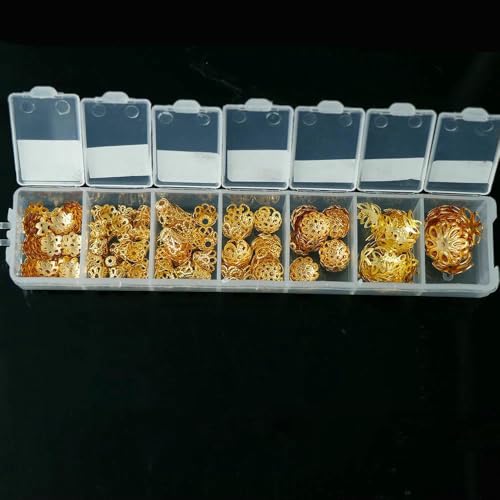 1 Schachtel gemischte Perlenkappen zur Schmuckherstellung, große Mengen Goldperlen, Zubehör, Blumen-Metall-Abstandshalter, Armband-Halsketten-Zubehör, Gold, 7 Formen 1 Schachtel gemischte Perlenkappen zur Schmuckherstellung, große Mengen Goldperlen, Zubehör, Blumen-Metall-Abstandshalter, Armband-Halsketten-Zubehör, Gold, 7 Formen von TBSKUY