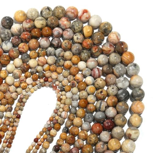 1 Strang Naturstein-Jadeperlen, lose, glatte Abstandsperlen für die Schmuckherstellung, DIY-Armband, Halskettenzubehör – Crazy Achat – 6 mm, ca. 60 Stück von TBSKUY