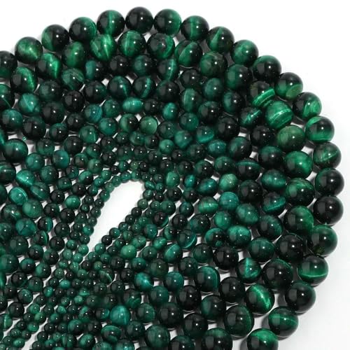1 Strang Naturstein-Jadeperlen, lose, glatte Abstandsperlen für die Schmuckherstellung, DIY-Armband, Halskettenzubehör – Grüner Tigerauge – 12 mm, ca. 32 Stück von TBSKUY