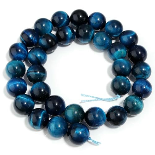 1 Strang natürliche blaue Tigerauge-Steinperlen, 4/6/8/10/12 mm, runde Edelsteinperle zur Schmuckherstellung, DIY-Armbänder, Halsketten, Perlenmaterial, 12 mm (ca. 30 Stück) von TBSKUY