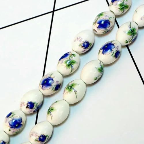 10 Stück/Los 11 x 15 mm Vintage Keramikperlen Halskette Armbänder DIY für Schmuckherstellung ovale Form Porzellan Spacer Perlen-Blaue große Blume 10 Stück/Los 11 x 15 mm Vintage Keramikperlen Halskette Armbänder DIY für Schmuckherstellung ovale Form Porzellan Spacer Perlen-Blaue große Blume von TBSKUY
