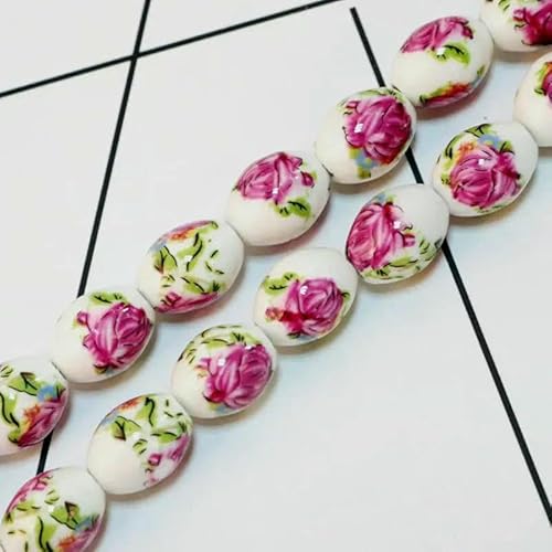 10 Stück/Los 11 x 15 mm Vintage Keramikperlen Halskette Armbänder DIY für Schmuckherstellung ovale Form Porzellan Spacer Perlen-Hot Pink Rose von TBSKUY