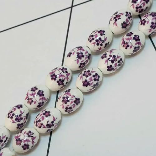 10 Stück/Los 11 x 15 mm Vintage Keramikperlen Halskette Armbänder DIY für Schmuckherstellung ovale Form Porzellan Spacer Perlen-Lila kleine Blume von TBSKUY