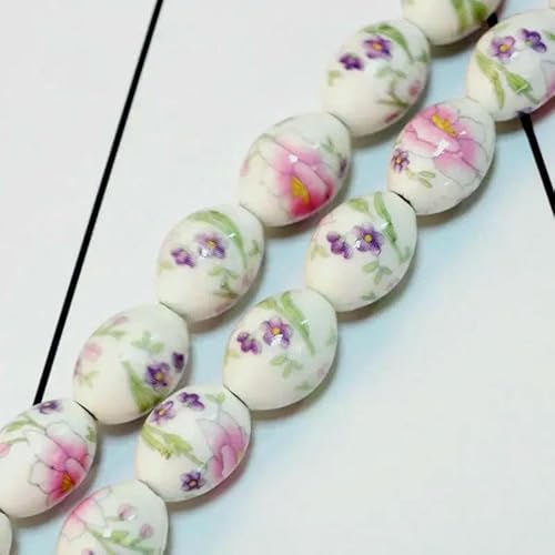 10 Stück/Los 11 x 15 mm Vintage Keramikperlen Halskette Armbänder DIY für Schmuckherstellung ovale Form Porzellan Spacer Perlen-Rosa große Blume von TBSKUY