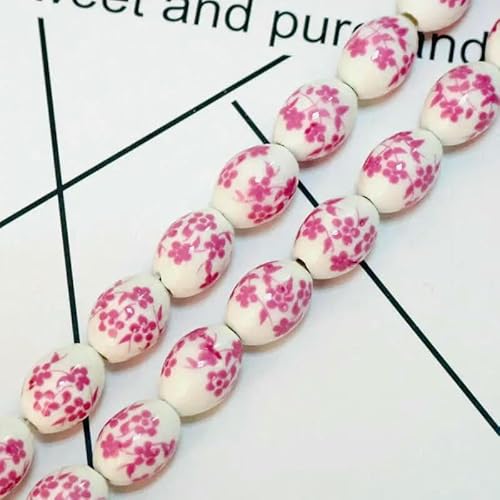 10 Stück/Los 11 x 15 mm Vintage Keramikperlen Halskette Armbänder DIY für Schmuckherstellung ovale Form Porzellan Spacer Perlen-Rosa kleine Blume von TBSKUY