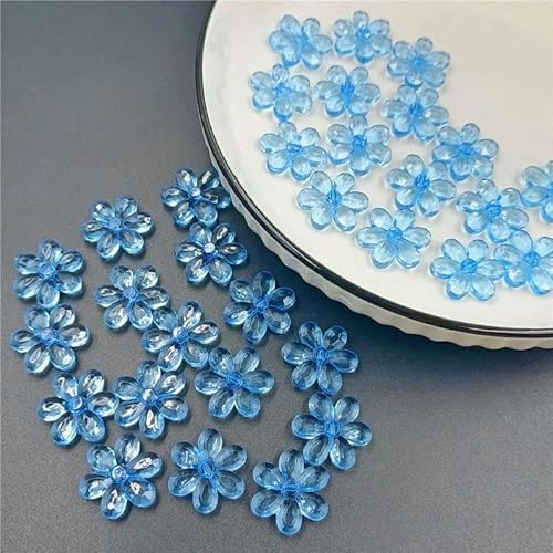 10 Stück/Set 23,0 mm Acrylperlen in Sonnenblumenform, lose Abstandshalter, flache transparente Perlen für die Schmuckherstellung, handgefertigtes DIY-Zubehör, Blau, 23,0 mm von TBSKUY
