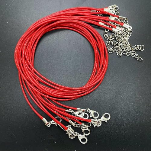10 Stück 1,5 mm dicke, bunte Halskettenschnur, Wachsdraht, Lederband für Anhänger mit Metall-Karabinerverschluss, rot 10 Stück 1,5 mm dicke, bunte Halskettenschnur, Wachsdraht, Lederband für Anhänger mit Metall-Karabinerverschluss, rot von TBSKUY