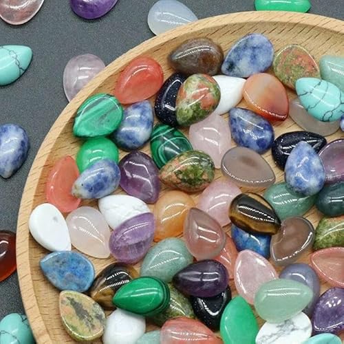 10 Stück 12 x 16 mm Wassertropfen-Edelstein-Cabochons, flache Rückseite, natürliche Energiestein-Cab-Abdeckungen ohne Loch für die Schmuckherstellung, Radom, 12 x 16 mm, 10 Stück von TBSKUY