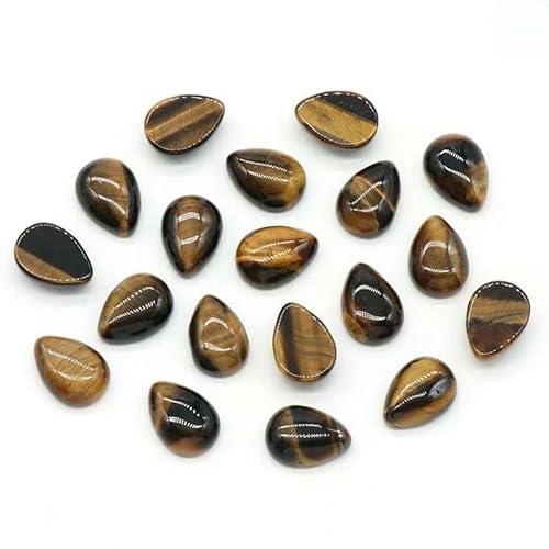 10 Stück 12 x 16 mm Wassertropfen-Edelstein-Cabochons, flache Rückseite, natürliche Energiestein-Cab-Abdeckungen ohne Loch für die Schmuckherstellung, Tigerauge, 12 x 16 mm, 10 Stück von TBSKUY