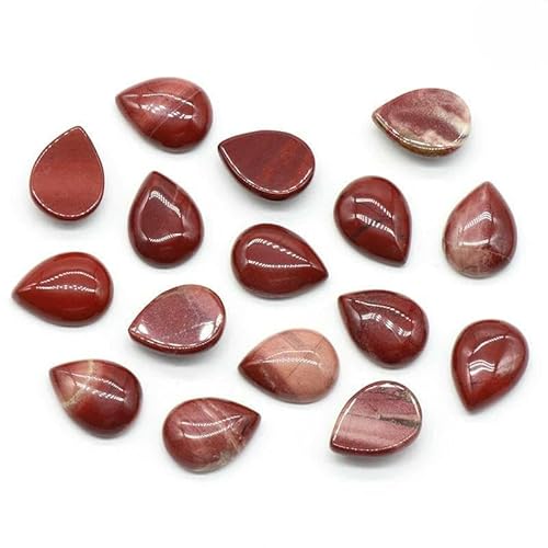 10 Stück 12 x 16 mm Wassertropfen-Edelstein-Cabochons, flache Rückseite, natürliche Energiestein-Cab-Abdeckungen ohne Loch für die Schmuckherstellung, roter Jaspis, 12 x 16 mm, 10 Stück von TBSKUY
