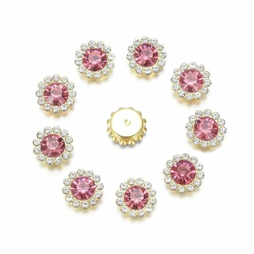 10 Stück blumenförmige Strassknöpfe, glänzender Kristallglasstein, Stahlboden, Kleidungsdekoration, Nähzubehör, rosarot von TBSKUY