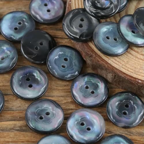 10 Stück süße Blumenmuster 2-Loch schillernde Harzknöpfe für Hemd/Pullover/Kleid, 11,5/15/20 mm, 4 Farben, dekorative Knöpfe-schwarz-15 mm-0,59 Zoll-10 Stück von TBSKUY