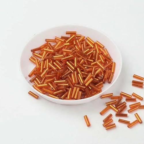 10 g/200 Stück, Größe 2 x 6 mm, bunt, Silberkern, tschechische Glasperlen, Röhre für Abstandshalter, Schmuckherstellung, Kleidungsstück, Nähzubehör, Orange von TBSKUY