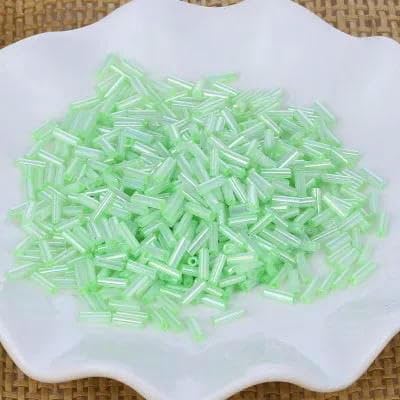10 g/200 Stück, Größe 2 x 6 mm, bunt, Silberkern, tschechische Glasperlen, Röhre für Abstandshalter, Schmuckherstellung, Kleidungsstück, Nähzubehör – brillantes Fruchtgrün von TBSKUY