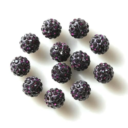 10 mm, 19 Farben, tschechische Kristall-Strasssteine, Pflasterstein, Ton, runde Discokugel, lose Abstandsperlen, für Armbänder, Halsketten, Ohrringe, 10 Stück/Los, Dunkelviolett, 10 mm von TBSKUY