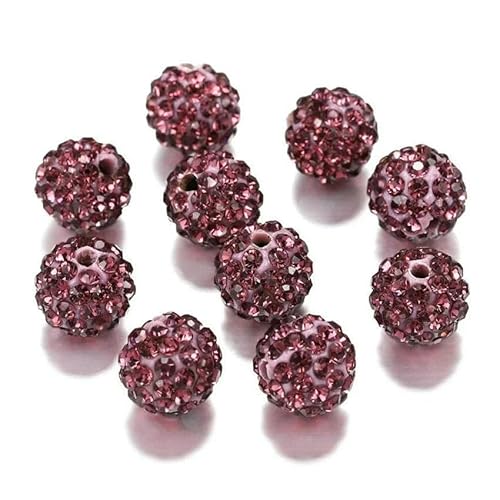 10 mm, 19 Farben, tschechische Kristall-Strasssteine, Pflasterstein, Ton, runde Discokugel, lose Abstandsperlen, für Armbänder, Halsketten, Ohrringe, 10 Stück/Los, Hellviolett, 10 mm von TBSKUY