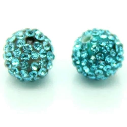10 mm, 19 Farben, tschechische Kristall-Strasssteine, Pflasterstein, Ton, runde Discokugel, lose Abstandsperlen, für Armbänder, Halsketten, Ohrringe, 10 Stück/Los, Seeblau, 10 mm von TBSKUY