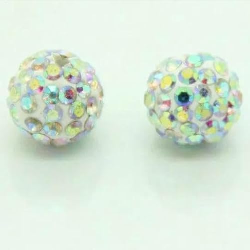 10 mm, 19 Farben, tschechische Kristall-Strasssteine, Pflasterstein, Ton, runde Discokugel, lose Abstandsperlen, für Armbänder, Halsketten, Ohrringe, 10 Stück/Los, Weiß AB-10 mm von TBSKUY