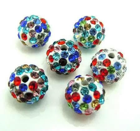 10 mm, 19 Farben, tschechische Kristall-Strasssteine, Pflasterstein, Ton, runde Discokugel, lose Abstandsperlen, für Armbänder, Halsketten, Ohrringe, 10 Stück/Los, bunt auf weiß, 10 mm von TBSKUY