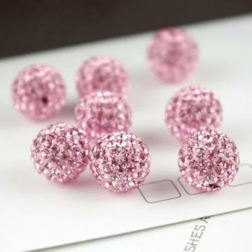 10 mm, 19 Farben, tschechische Kristall-Strasssteine, Pflasterstein, Ton, runde Discokugel, lose Abstandsperlen, für Armband, Halskette, Ohrringe, 10 Stück/Los, Pink, 10 mm von TBSKUY