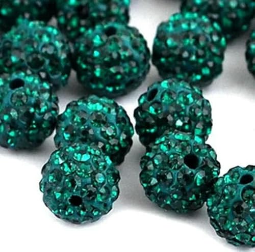 10 mm, 19 Farben, tschechische Kristall-Strasssteine, Pflasterstein, Ton, runde Discokugel, lose Abstandsperlen, für die Herstellung von Armbändern, Halsketten und Ohrringen, 10 Stück/Los, dunkelgrü von TBSKUY