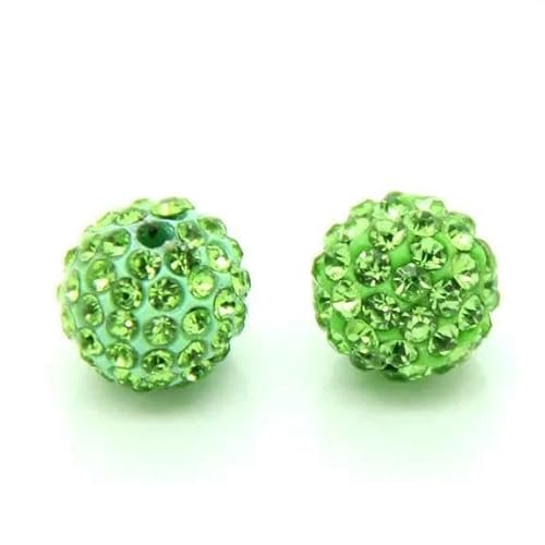 10 mm, 19 Farben, tschechische Kristall-Strasssteine, Pflasterstein, Ton, runde Discokugel, lose Abstandsperlen, für die Herstellung von Armbändern, Halsketten und Ohrringen, 10 Stück/Los, hellgrün, von TBSKUY