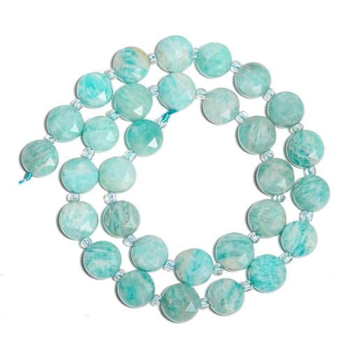 10 mm AAA facettierte Münze Naturstein Amazonit Lapislazuli Quarz Perlen Abstandsperlen für Schmuckherstellung DIY Charms Armbänder-Blauer Amazonit-30 Stück (ein Strang) von TBSKUY