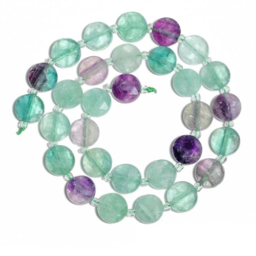 10 mm AAA facettierte Münze Naturstein Amazonit Lapislazuli Quarz Perlen Abstandsperlen für Schmuckherstellung DIY Charms Armbänder-Fluorit-30 Stück (ein Strang) von TBSKUY