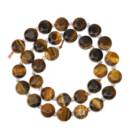 10 mm AAA facettierte Münze Naturstein Amazonit Lapislazuli Quarz Perlen Abstandsperlen für Schmuckherstellung DIY Charms Armbänder-Gelbes Tigerauge-30 Stück (ein Strang) von TBSKUY