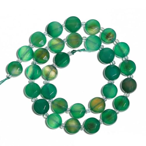 10 mm AAA facettierte Münze Naturstein Amazonit Lapislazuli Quarz Perlen Abstandsperlen für Schmuckherstellung DIY Charms Armbänder-Grüner Achat-30 Stück (ein Strang) von TBSKUY