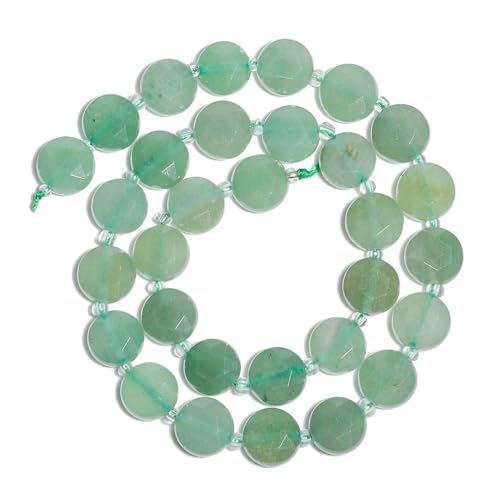 10 mm AAA facettierte Münze Naturstein Amazonit Lapislazuli Quarz Perlen Abstandsperlen für Schmuckherstellung DIY Charms Armbänder - Grüner Aventurin - 30 Stück (ein Strang) von TBSKUY