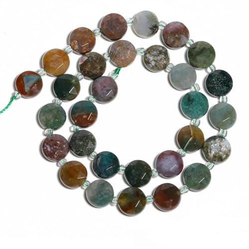 10 mm AAA facettierte Münze Naturstein Amazonit Lapislazuli Quarz Perlen Abstandsperlen für Schmuckherstellung DIY Charms Armbänder-Indien Achat-30 Stück (ein Strang) von TBSKUY
