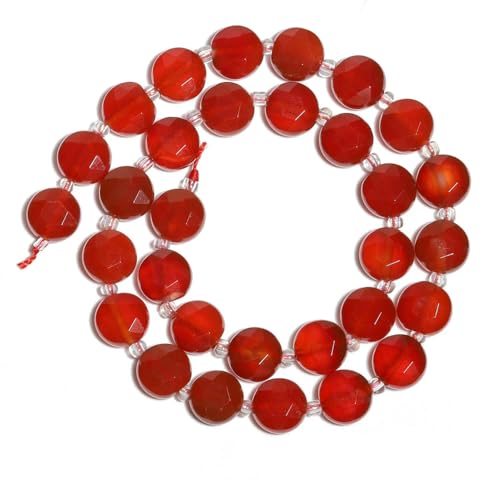 10 mm AAA facettierte Münze Naturstein Amazonit Lapislazuli Quarz Perlen Abstandsperlen für Schmuckherstellung DIY Charms Armbänder-Roter Achat-30 Stück (ein Strang) von TBSKUY