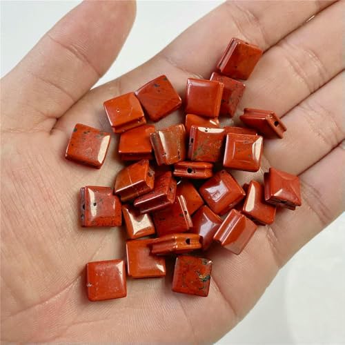 10 mm flache quadratische natürliche Tigerauge-Pyrit-Amazonit-Amethyste, lose Abstandsperlen für die Schmuckherstellung, Armbänder, DIY-Zubehör, Roter Stein_a, 30 Stück von TBSKUY