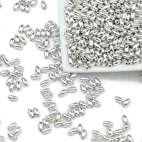 100–400 Stück goldfarbene Perlen, 4,0 mm, 6 mm, CCB, Würfel, Krone, Herz, Anhänger, Stern, Abstandshalter, lose Perlen für Liebesschmuck, Armbänder, DIY, S-Reis, 4 x 8 mm, Weiß K-100 Stück von TBSKUY