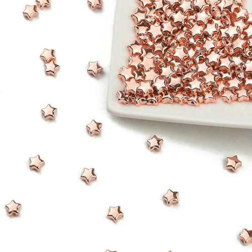 100–400 Stück goldfarbene Perlen, 4,0 mm, 6 mm, CCB, Würfel, Krone, Herz, Anhänger, Stern, Abstandshalter, lose Perlen für Liebesschmuck, Armbänder, DIY, S-Stern, 6 mm, Rose-400 Stück von TBSKUY
