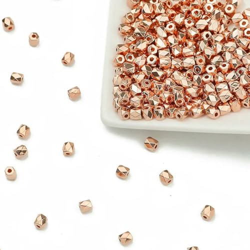 100–400 Stück goldfarbene Perlen 4,0 mm 6 mm CCB Würfel Krone Herz Anhänger Stern Abstandshalter lose Perlen für Liebesschmuck Herstellung von Armbändern DIY SQ Würfel 4,0 mm Rose-100 Stück von TBSKUY
