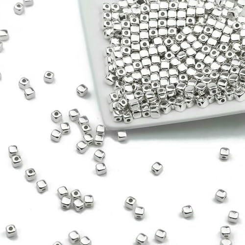 100–400 Stück goldfarbene Perlen 4,0 mm 6 mm CCB Würfel Krone Herz Anhänger Stern Abstandshalter lose Perlen für Liebesschmuck Herstellung von Armbändern DIY SR Würfel 4,0 mm Weiß K-400 Stück von TBSKUY