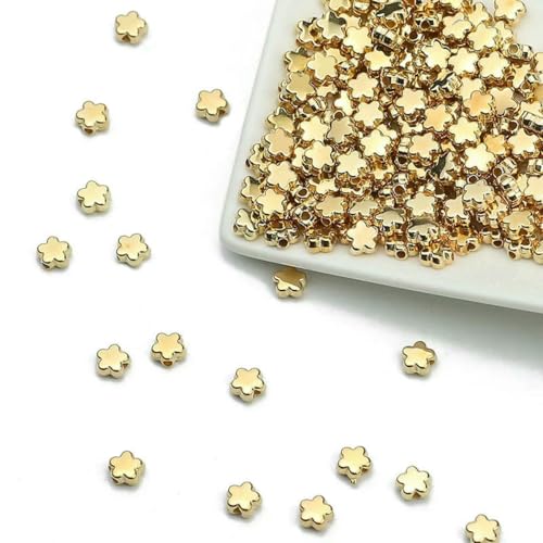 100–400 Stück goldfarbene Perlen 4,0 mm 6 mm CCB Würfel Krone Herz Anhänger Stern Spacer Lose Perlen für Liebesschmuck Herstellung von Armbändern DIY S-Blume 6 mm KC-400 Stück von TBSKUY