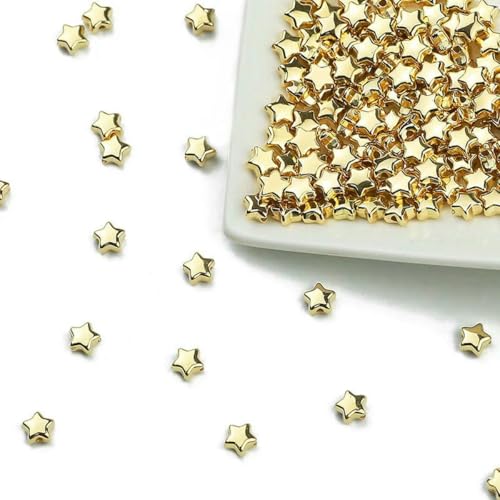 100–400 Stück goldfarbene Perlen 4,0 mm 6 mm CCB Würfel Krone Herz Anhänger Stern Spacer Lose Perlen für Liebesschmuck Herstellung von Armbändern DIY S-Star 6 mm KC-200 Stück von TBSKUY