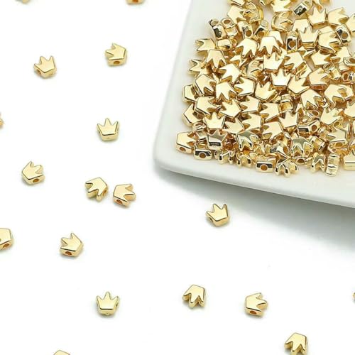 100–400 Stück goldfarbene Perlen 4,0 mm 6 mm CCB Würfelkrone Herz Anhänger Stern Spacer Lose Perlen für Liebesschmuck Herstellung von Armbändern DIY S-Krone 6 mm KC-400 Stück von TBSKUY