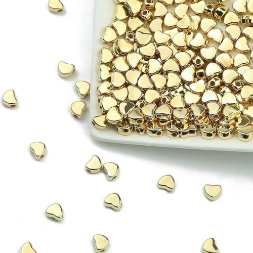 100–400 Stück goldfarbene Perlen 4,0 mm 6 mm CCB Würfelkrone Herz Anhänger Stern Spacer Lose Perlen für Liebesschmuck Herstellung von Armbändern DIY S-Love 6 mm KC-400 Stück von TBSKUY