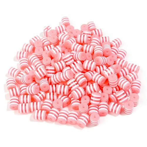 100 Stück/Lot Regenbogen-Zylinderstreifen-Harzperlen, lose Abstandsperlen für die Schmuckherstellung, DIY-Armband, Halskettenzubehör, Rosa von TBSKUY